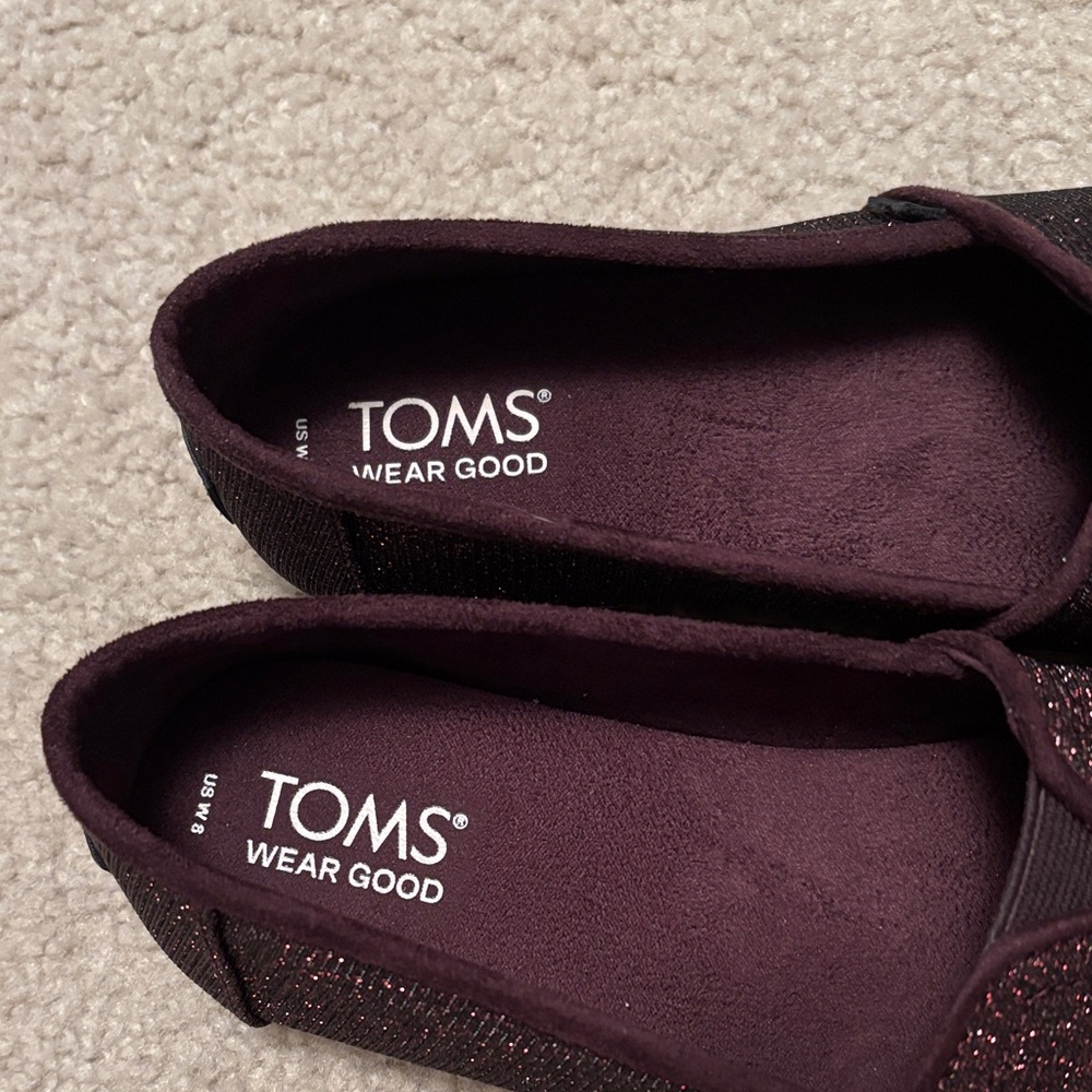 Toms Women's Glitter Slip-On Flats - Plum NWOT - Picture 2 of 6